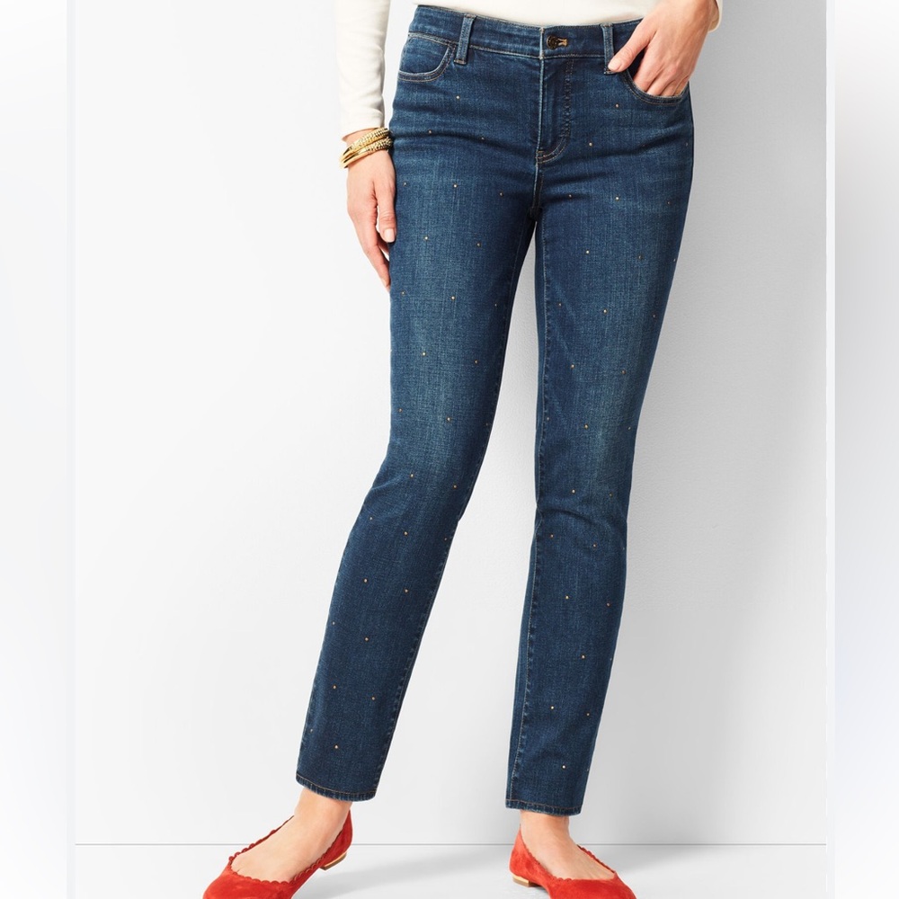 Talbots Dark Blue Studded Short Slim Ankle Jeans